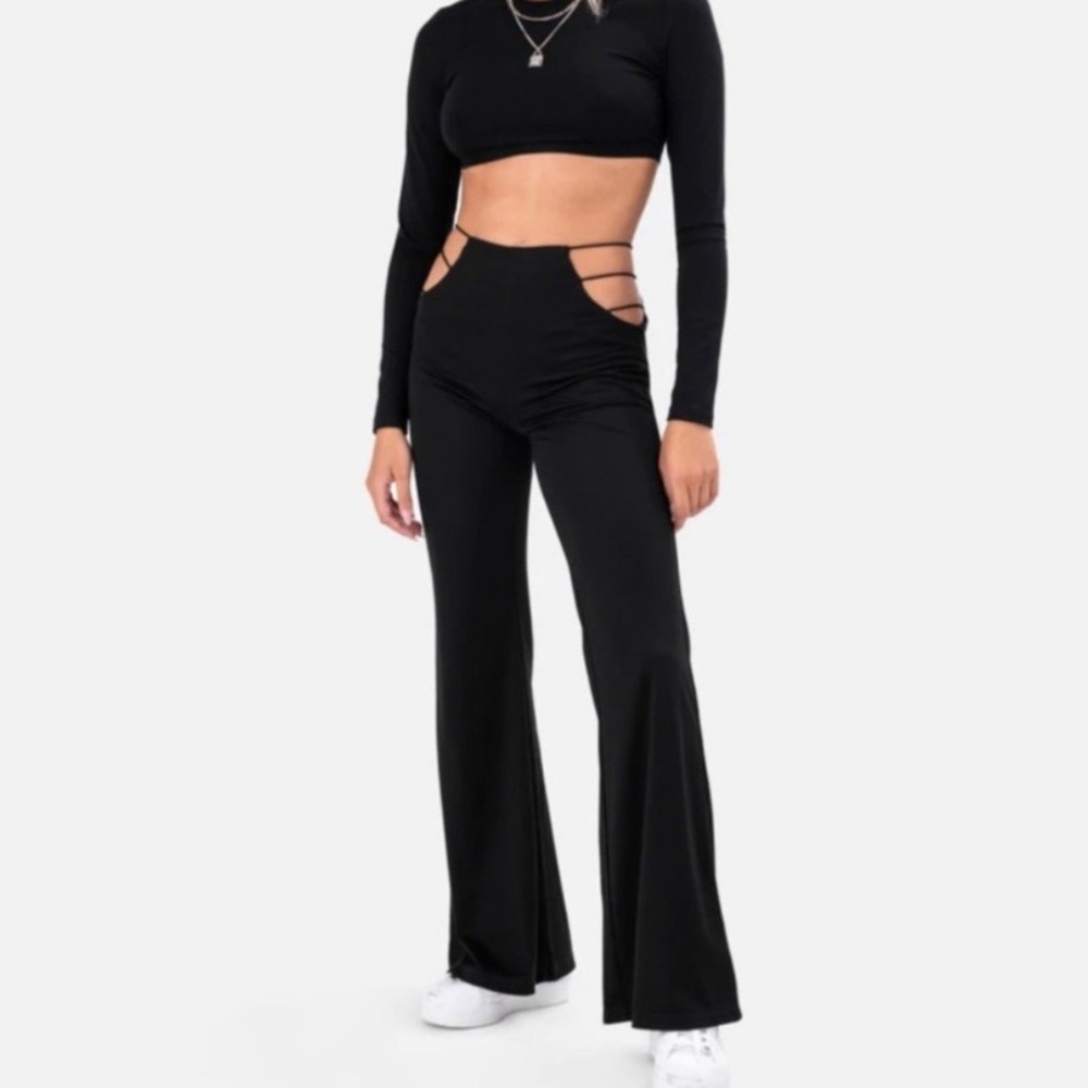 Adika Empire Flare Cut Out Black Pull On Pants Women's Size Small